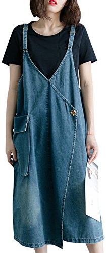Bigassets Mujeres Verano Grandes Bolsillos Vestidos de Jeans Vestido de Denim