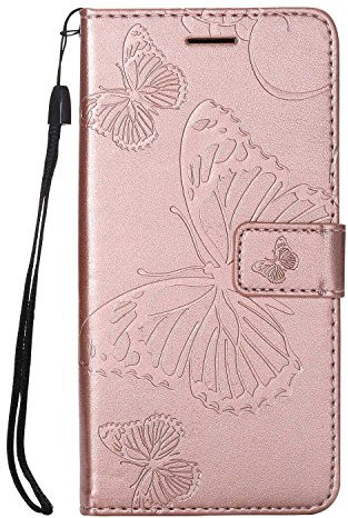 DENDICO Cover per Huawei P20 Lite, Pelle Portafoglio Custodia per Huawei P20 Lite Custodia a Libro con Funzione di appoggio e Porta Carte di Credito - Oro Rosa
