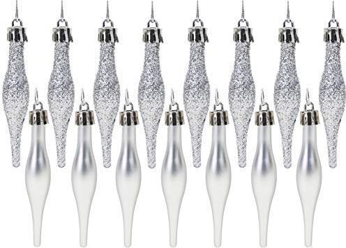 Christmas Concepts® Pack Of 15-8.5cm, 85mm (3.4) Droplet Baubles - Matte & Glitter Design - Christmas Baubles (Silver)