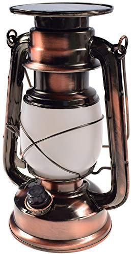 ChiliTec Campinglampe Solar Akku 23,5cm Dimmbar Retro Optik Solarlampe tauschbarer Akku aufladen Solarzelle Beleuchtung für Camping Zelten Tischleuchte Licht Warmweiß