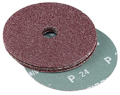 sourcing map 5-Inch x 7/8-Inch Aluminum Oxide Resin Fiber Discs, Center Hole 24 Grit Sanding Grinding Discs, 5 Pack