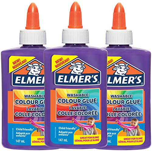 Elmer’s colle PVA colorée | Violet | 147 ml | Lavable | Idéale pour fabriquer du slime | 3 unités
