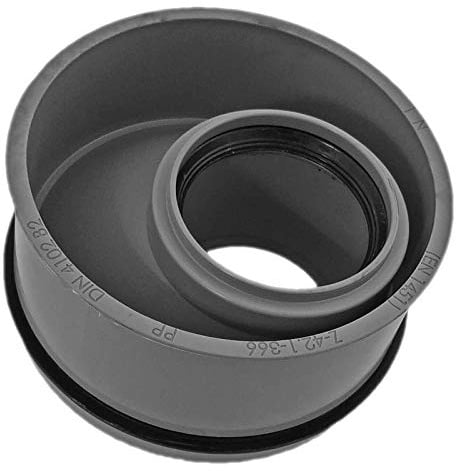 MegaHaustechnik HT Innenreduzierstück exzentrisch mit Muffe DN50 x Gummi-Dichtung DN90, für Rohr Außendurchmesser 50mm auf Steck-Ende Dichtung außen Ø 90mm, Innen Reduzierstück Reduktion Erweiterung