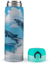 XUJIAHUI Water Bottle Ocean Dolphin Flask Insulated Stainless Steel Sports Coffee Tea Outdoor Travel Mug Security Lock Leakproof Vacuum Cup 17 OZ ( 500ML )