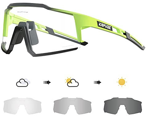 KAPVOE Photochromatische Selbsttönend Fahrradbrille TR90 Rahmen für Herren Damen Klar Sportsonnenbrille Sport Radfahren MTB Radbrille Sportbrille Fahren Baseball Laufen klar Grün 07