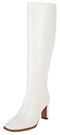 SJJH Stivali lunghi da donna con tacco alto, bianco, 36 EU