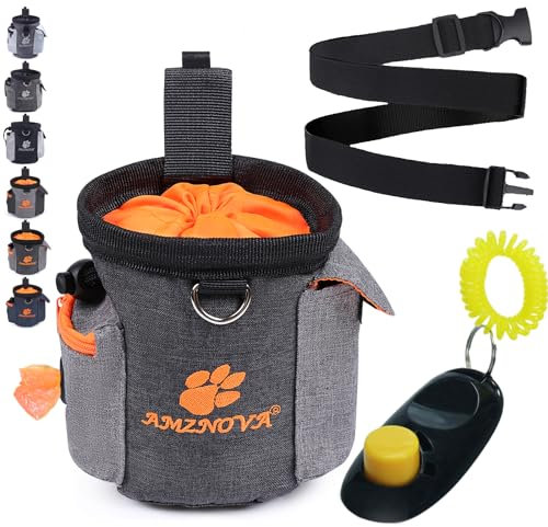 AMZNOVA Leckerli-Tasche für Hunde, Haustier-Trainingstasche für kleine bis große Hunde, Leckerli-Tragetasche mit verstellbarem Bund & Kotbeutelspender für Spaziergänge