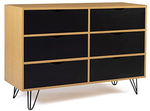 IDMarket - Commode 6 tiroirs Vintage Noemi 110 cm Bois Pied épingle