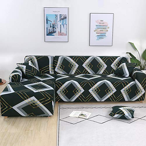jianyana Sofabezug L-Form Stretch Sofa überzug Spandex Polyester Stoff Stretch Sofabezüge + 2pcs Kissenbezüge für Schnittsofa(Printed 03)