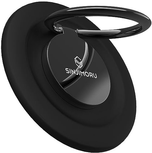 Sinjimoru Rutschfester Magnet Handy Ring Halterung für MagSafe, Abnehmbarer Handy Fingerhalter & Handy Ständer Phone Ring Holder für iPhone 15 14 13 12 Reihe. M-Ringo Metallisches Schwarz