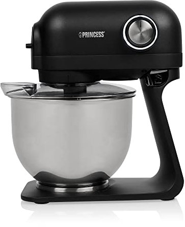 Princess 220137 Robot de cocina con capacidad de 5 L, 5 velocidades y función turbo, batidor de varillas, batidor plano y gancho de amasado incluidos, tapa con apertura de rellenado, 1200 W