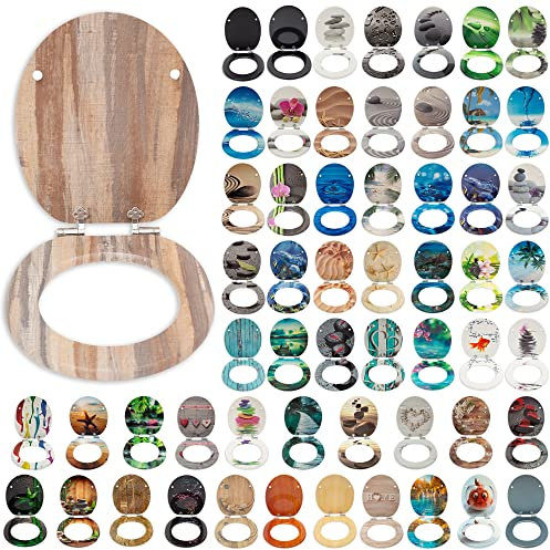 SG Traders® Toilet Seat with Soft Close - Wooden Toilet Seat Cover with Zinc Alloy Hinges, Comfortable Toilet Seat Covers with Colorful Designs Easy to Install, Assembly (Grain)