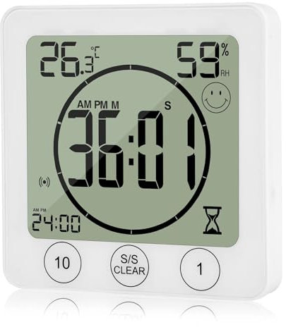 VORRINC Badezimmeruhr Digital Wecker Uhr Badezimmer Dusche Saugnapf Shower Clock mit LCD Display Luftfeuchtigkeit Temperatur Wanduhren,Countdown Timer Für Dusche Küche