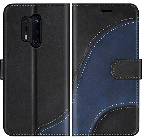BoxTii Hülle für OnePlus 8 Pro, PU Leder Handyhülle für OnePlus 8 Pro, Ledertasche Klapphülle Schutzhülle mit Kartenfächer und Magnetverschluss, Schwarz