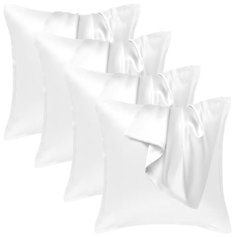 Seiwohl 4 Stück Satin Kissenbezug 40x40, Weich wie Seidenkissenbezug Silk Pillowcase, Vegane Seide Kopfkissenbezug Kissenhülle Seidenkopfkissen Kopfkissen bezug für Haar und Haut, Weiß