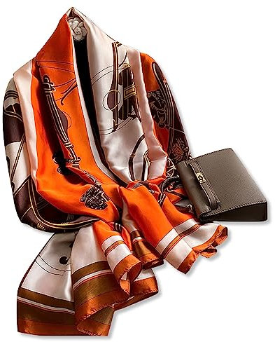 LumiSyne Seidenschal Damen Warm Weich Seidentuch Herbst Winter Retro Kunst Malerei Muster Hochwertige Weiche Natürliche Seide Lange Halstücher Sonnenschut Stola Ganzjährig