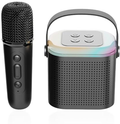 Bluetooth Karaoke Machine for Adults and Kids, HiFi Stereo Retro Portable Speaker with 1 Wireless Microphone, Cool RGB Lights Singing Toy Mini Karaoke Set, Great Gifts (Black)