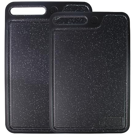 Tagliere Schneidebretter für die Küche, großes Schneidebrett-Set, 2er-Set, rutschfestes Schneidebrett mit Schuppen und Saftrille, spülmaschinenfeste Schneidebretter (schwarz)