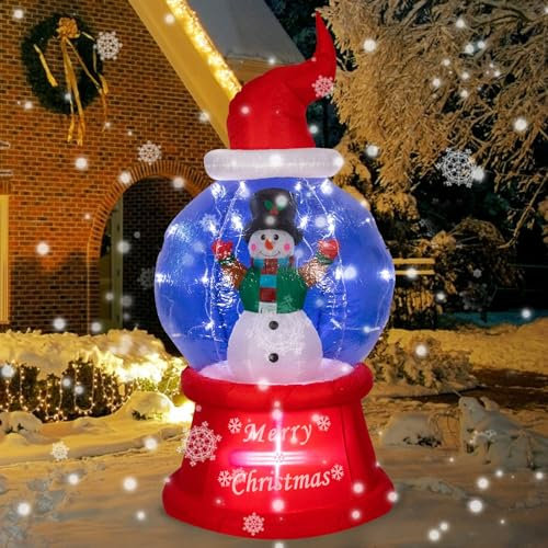 Vigdur Aufblasbare Weihnachts-Schneekugel – 2,5 m aufblasbare Weihnachts-Schneekugel mit LED-beleuchteter Hof-Dekoration für drinnen und draußen, Weihnachten, Urlaub, Garten, Rasen-Dekoration