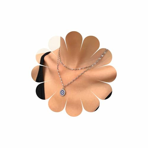 Wendalern Böses Auge Choker Geschichtetes Silber Kubischer Zirkonialdiamant Dämonisches Auge Halskette für Frauen
