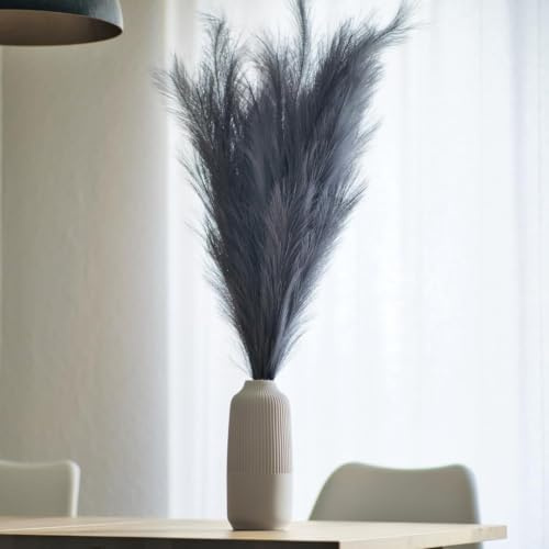 Layba Künstliches Pampasgras 3er-Set Grau 100 cm, 18 Federn, Kunstpflanze Ziergras für Bodenvase, Boho Deko, Wohnzimmer und Event