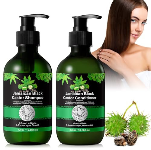 Shampoo- und Conditioner-Set, Bio-schwarzes jamaikanisches Rizinusöl zur Stärkung und Wiederherstellung, 2 x 10,56 Fl Oz Shampoo & Conditioner, Pfefferminze, sulfatfrei (Rizinusöl – 300 ml)