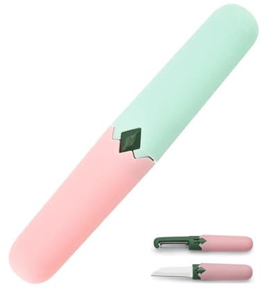 Pelador y cortador 2 en 1 Cuchillo para frutas y verduras, Pelador portátil de doble uso con tapas Protectoras para Cuchillas Para la cocina y el camping,Cuchillo multifunción acero inoxidable