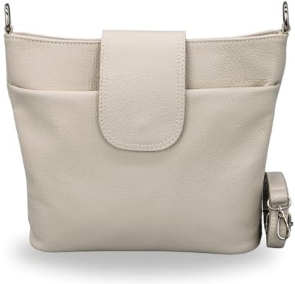 BRISE Umhängetasche Damen Echtes Leder ELLIE Handgemachte Crossbody Bag mit Ledergurt 6 Fächer Wasserdichte Schultertasche Made in Italy (Beige - 1)