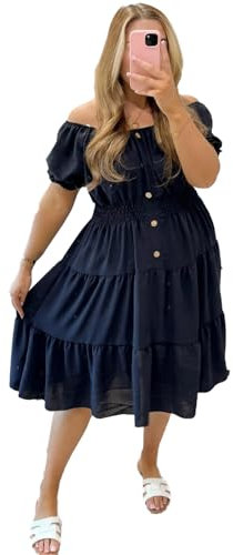 Women’s Summer Dress Short Sleeve Off Shoulder Sundress Plain Long Casual Dress Chiffon Magic Beach Swing Italian Elastic Waist Tiered Basic Elegant Midi Dresses for Women Navy Blue