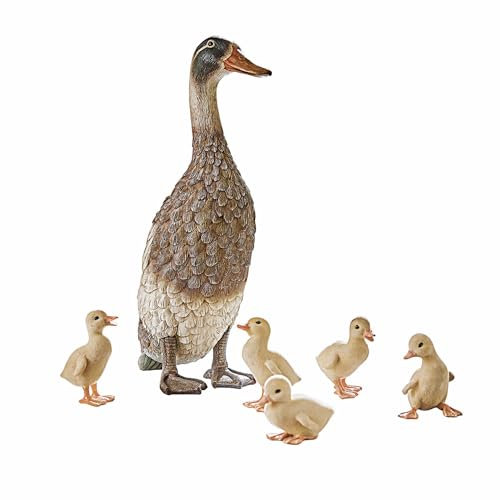 Loberon Ente und Küken 6er Set Levevre, naturnahe Tierfamilie, handbemalt, mit samtiger Haptik, Ostern, Osterfiguren, Dekoration, Polyresin, braun/Creme