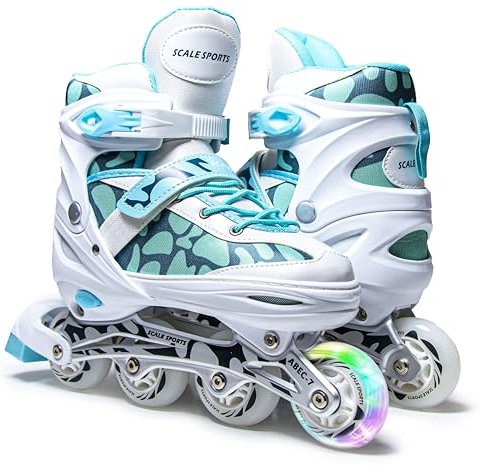 Scale Sports Inline Skates – Mint Green – Size M (UK 2–4.5 / EU 34–37/207–235 mm) – Breathable, Adjustable, Light-Up Skates for Teens & Beginners