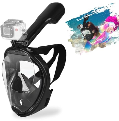 SENTAIMAO Full Snorkel Mask Full Face Snorkel Mask adult with Panoramic View/Anti-fog Anti-leak Design/Sports Camera Mount (black L/XL)