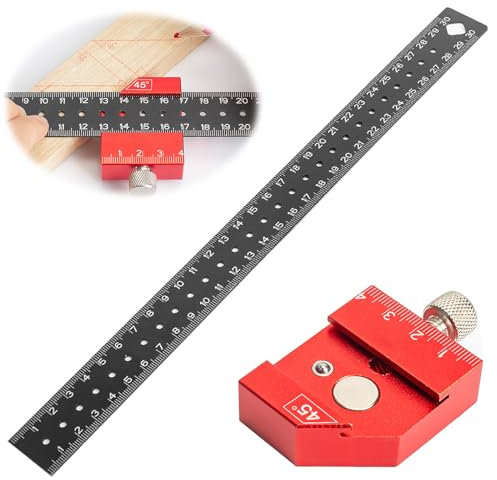 Ylinwtech Streichmaß 0-300mm, Anreisswerkzeug, Zimmermannswinkel, Anschlaglineal, Kombinationswinkel, Linealanschlag, INOX-Lineal, für präzise Holzbearbeitung & Heimwerken, Markierung von 45° & 90°