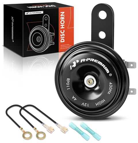 A-Premium Scheibenhupe, hohe universelle elektrische Hupe, 12 V, 110 dB, kompatibel mit Personenkraftwagen, Geländefahrzeugen, ATVs, Rollern, Dirt-/Pocket-Bikes, Motorrädern und mehr, 76 mm