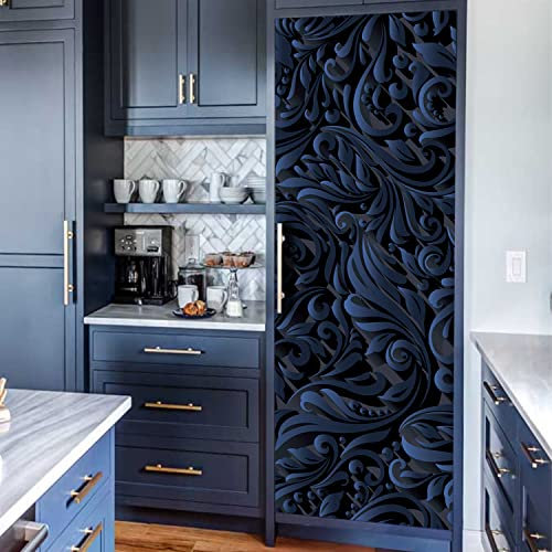 Alwayspon Self-Adhesive Vinyl Fridge Wrap, Peel and Stick Refrigerator Door Mural Removable, Abstract Vintage White Gold Pattern Fridge Sticker, 56x163CM