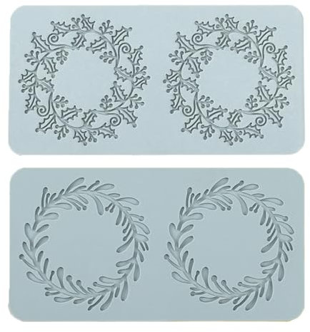 Molyorch 2 Stücke Muster Silikon Spitze, Matte Fondant Formen, Spitzenmatte, Weihnachtskranzmuster für Kuchen, Desserts, Zuckerkunst, Basteldekoration