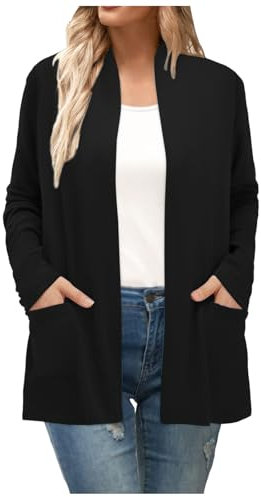 Cardigan a maniche lunghe da donna autunno aperto davanti cardigan con tasche casual spolverino leggero cardigan cappotto button down cardigan per le donne, Nero , XL