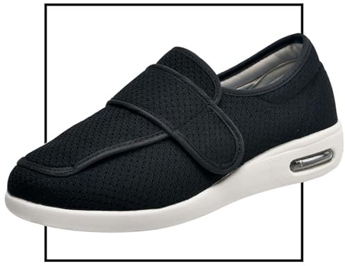 Scarpe Pianta Larga Uomo per Diabetici, Extra Larghe Ortopediche per Piedi Gonfi Con Strappo Regolabile - Allevia Dolore (Black, 40 EU)