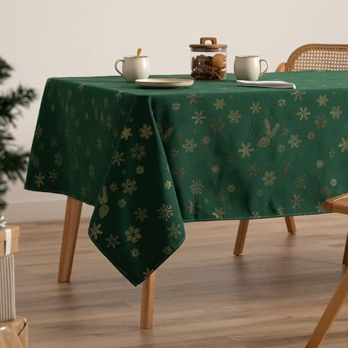GAMUSI Tischdecke für Weihnachten, Jacquard, Goldgarn, Esstisch, rechteckig, Weihnachtsdekoration, 140 x 240 cm, Grün