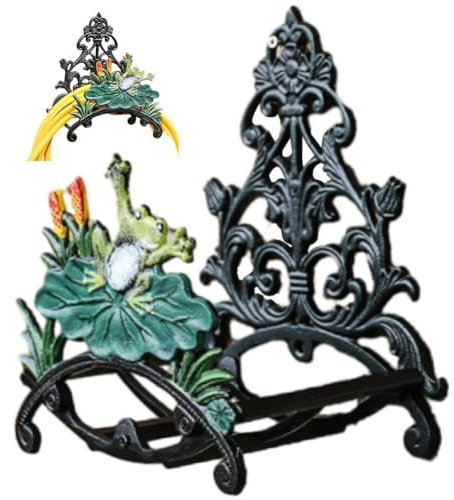 Zghhc Gartenschlauchhalter Zur Wandmontage, Gusseisen-bewässerungsschlauchaufroller-aufhänger, Wandregal, Vintage-Frosch-landschaftsdekoration