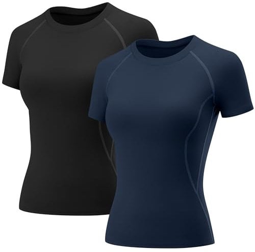 Rapbin Sport T-Shirt 2er Pack Funktionsshirt Laufshirt Fitness Shirt Trainingsshirt Kurzarm Rundhals Atmungsaktiv für Running Workout Gym 2er Pack XS