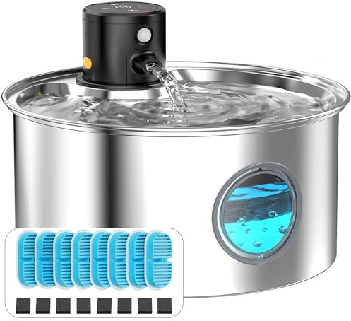 Fontaine a Eau Chat sans Fil: Fontaine a Eau Chien Batterie - Fontaine Chat à Pile - 3,2L Distributeur Eau Chat Automatique INOX - avec 8 Filtre + 8 Éponges