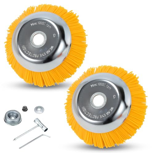 Jiubiaz Unkrautbürste Profi Wildkraut Fugenbürste Stahl Rundbürsten Fuer 200x25,4mm Wildkrautbürste Weed Brush für Motorsense Unkrauttrimmer Garten Zubehör（2 STK）
