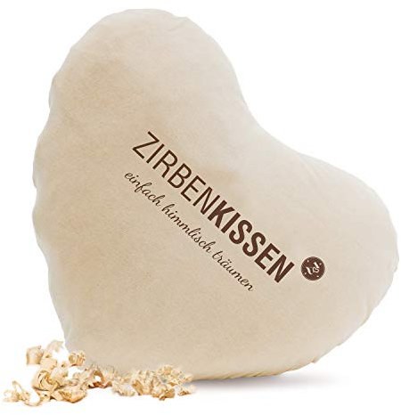 Zirben Familie® ZirbenKissen 40x40cm | Zierkissen gefüllt mit ZirbenFlocken ohne Staub oder Sägespäne | Duftkissen zum schlafen | für einen einzigartigen Zirbe Raumduft | Herz-Dekokissen
