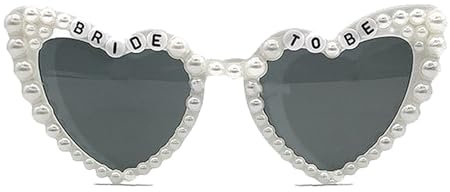 Herz Sonnenbrille,Bride To Be Herzform Pearl Brillenhochzeit Party Damen,Jga Accessoires Frauen Perlen Brille Herzförmige,Wedding Bachelorette Heart Herzbrille Deko für Braut Süße Accessories(Weiß)