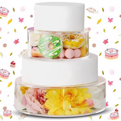 Cake Display Stand Acrylic Cake Stand Fillable Clear Cake Risers Stackable Centerpiece Cake Display Boxes 10cm High, 2PCS Round Dessert Display Stand for Wedding Birthday, 15cm+25cm