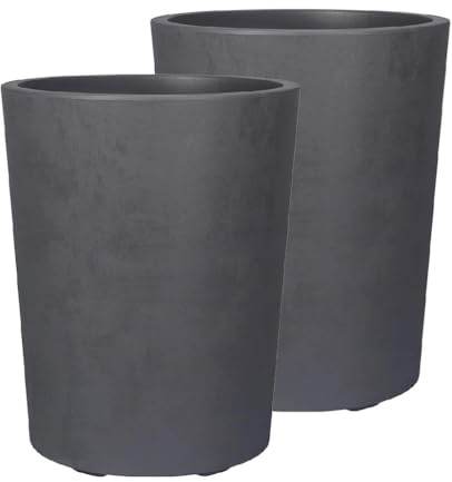 Kreher Pflanzkübel Millennium Naturstein-Optik (Anthrazit, 2 x 48 L Rund) | Aus robustem Kunststoff im XL-Format, wetterfest und standfest für Garten, Terrasse und Balkon, pflegeleicht