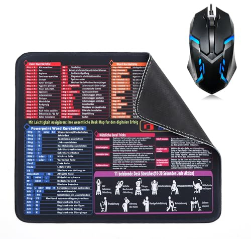 UOCAI Excel Tapis de souris 250 x 300 x 3 mm - Petit tapis de souris de jeu allemand - Antidérapant et imperméable - Avec Word PPT - Pour PC, bureau, ordinateur portable, travail, étude, maison
