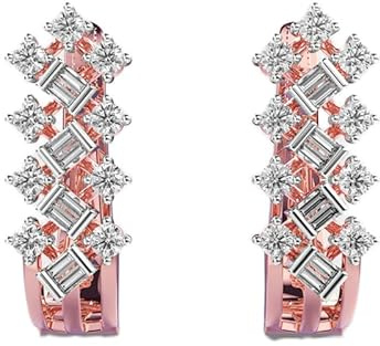 Magnificent Marvel Creolen aus 925er Sterlingsilber | Roségold-Beschichtung | Anzahl der Steine: 34 | Edelsteingröße: 0,01–0,07 mm | Gewicht: 0,89 Karat | Form: Rund & Baguette | 5,178 Gramm | R_00023