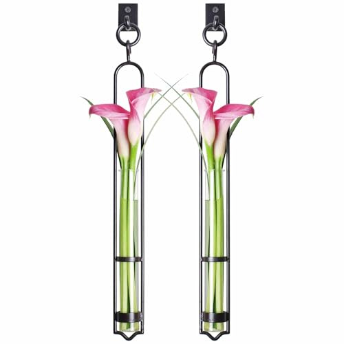 COURONNE CO. 16 Florence Hanging Tube Vase with Wall Hook, Clear Pack of 2